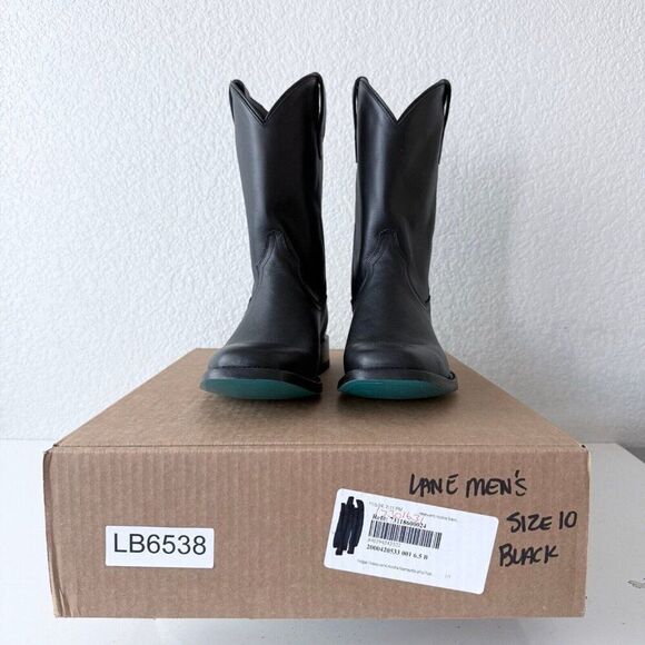 Lane Black Cowboy Boots Mens 10 D Square Toe Western Smooth Leather No Accents - Picture 10 of 11
